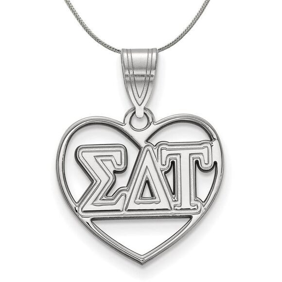 Sterling Silver Sigma Delta Tau Heart Greek Necklace - 24 Inch - Picture 1 of 8